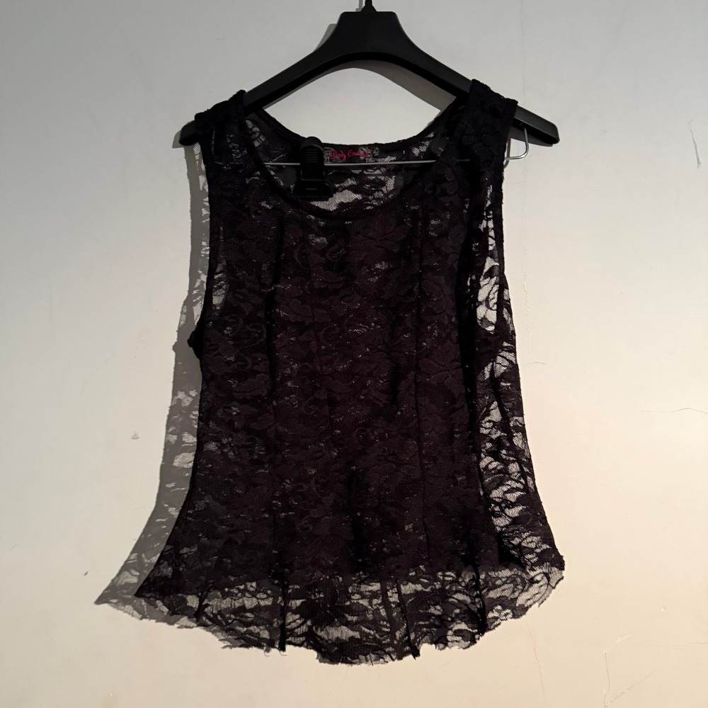Y2K Whimsigoth Black Lace Sheer Witchy Top Sleeveless Feminine Large
